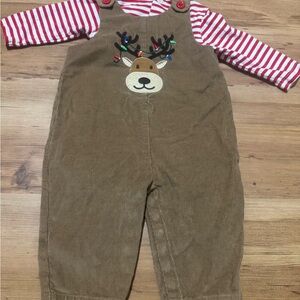 Good Lad Brown Corduroy Overalls with Reindeer Design